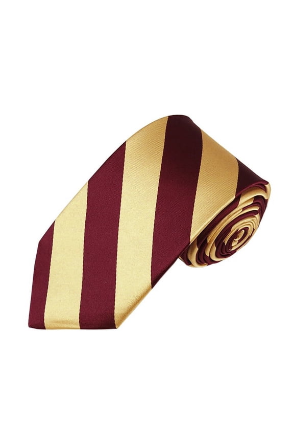Slim Burgundy and Honey Gold College Stripe Woven Tie