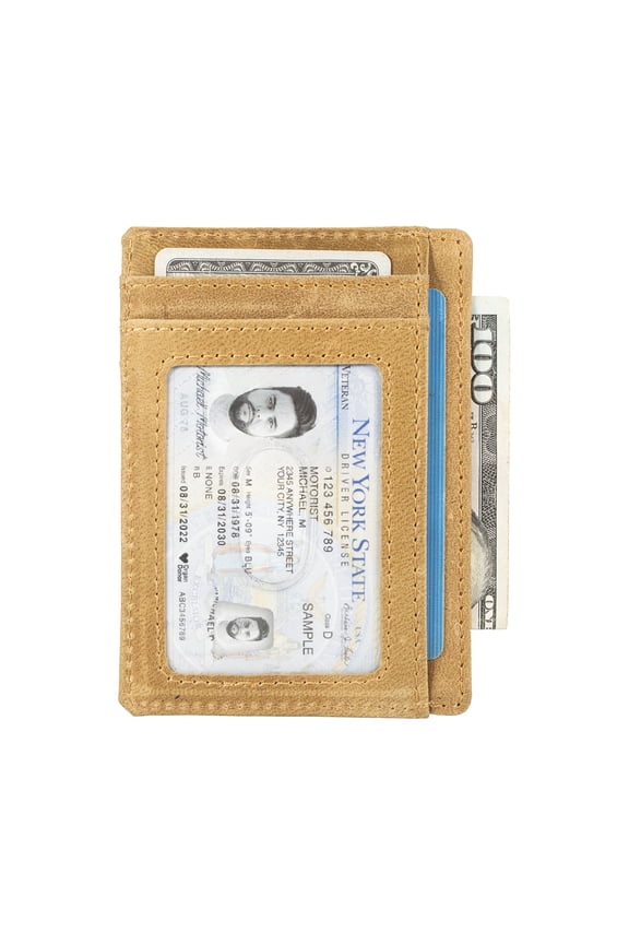 Slim Caaredit Card Holder Thin Minimalist Front Pocket Genuine Leather Wallet with Id Card Window