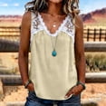 thumbnail image 1 of Slim Cami Women Lace V Neck Sleeveless Tank Tops Casual Loose Soft Lace Patchwork Tunic Blouses for Summer Travel Khaki L, 1 of 6