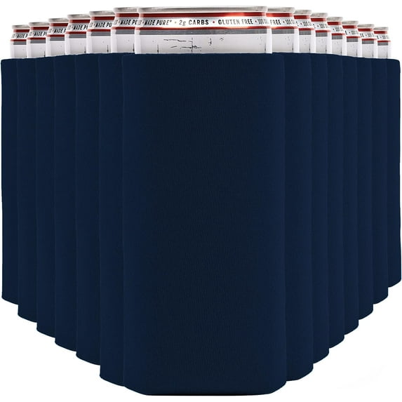 Slim Can Cooler Sleeves (14-Pack) Soft Slim Can Koolie for White Claw Seltzer & Slim Beer - HTV Blanks for Vinyl Projects - Skinny Can Koolies Bulk - Tall Can Coolies for Slim Cans (Navy Blue)