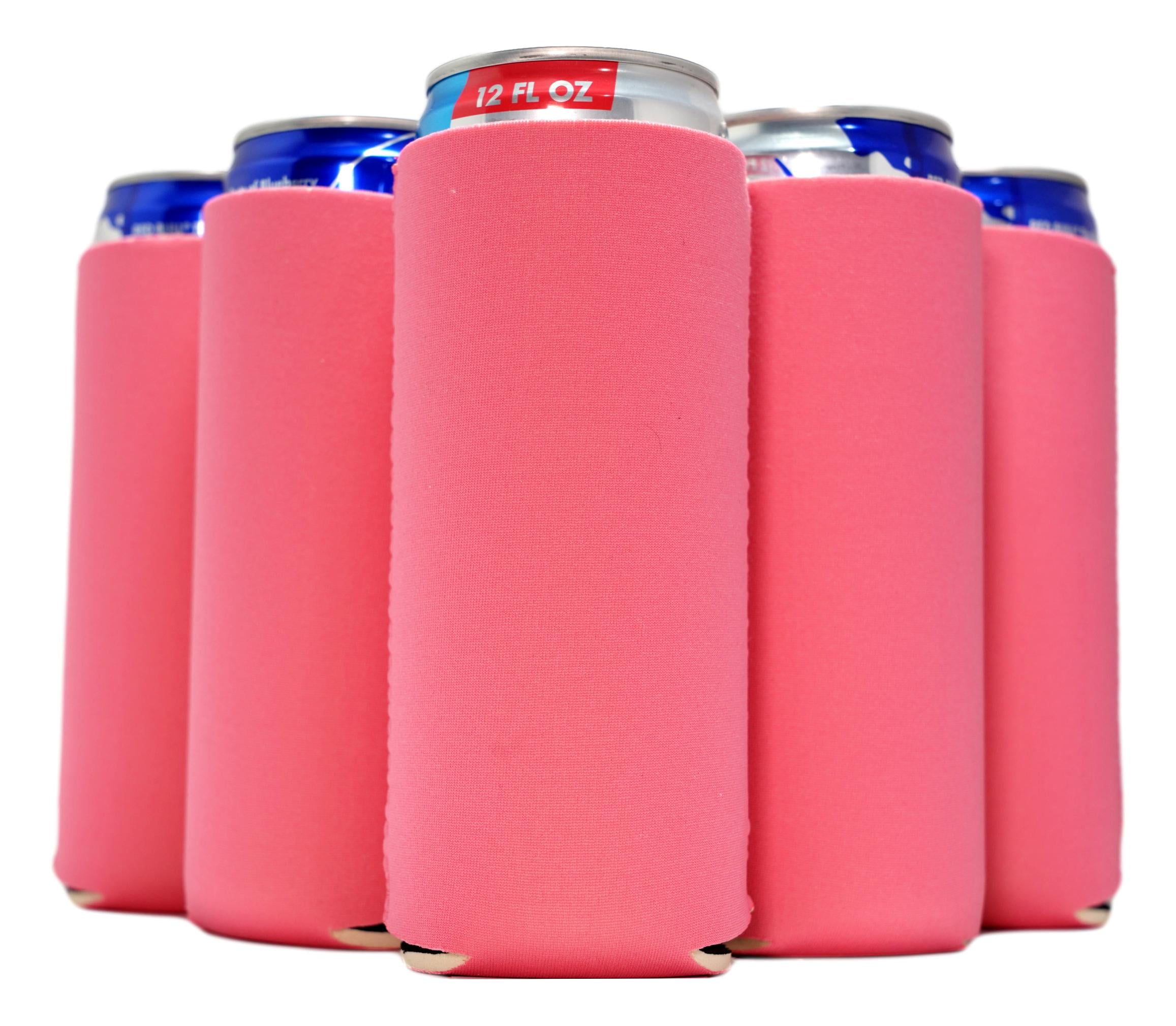QualityPerfection 6 Hot Pink Slim Can Cooler Sleeves, Beer/Energy Drink Blank Skinny 12 oz Neoprene Coolie (6, Hot Pink)