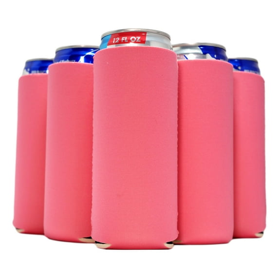 Slim Can Cooler Sleeves, Pink Skinny 12 oz Tall Neoprene 4mm Thickness - Set of 12