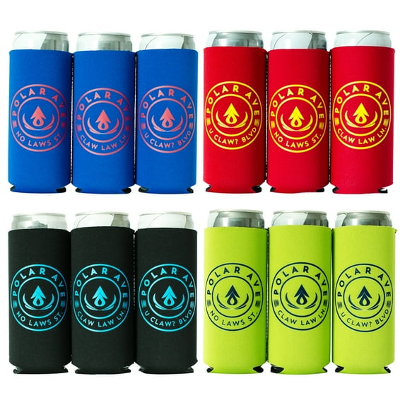 Slim Can Coolie Neoprene Collapsible Multi Color 12 Pack for 12 oz Slim Cans (as pictured with sayings)
