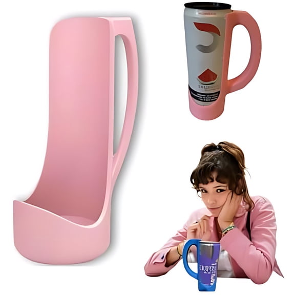 Slim Can Holder 12 Oz with Handle, 3D Printed Reusable Beverage Grip for Beer, Suitable for A Variety of 12 Oz Canned Beverages and Beer (Pink)