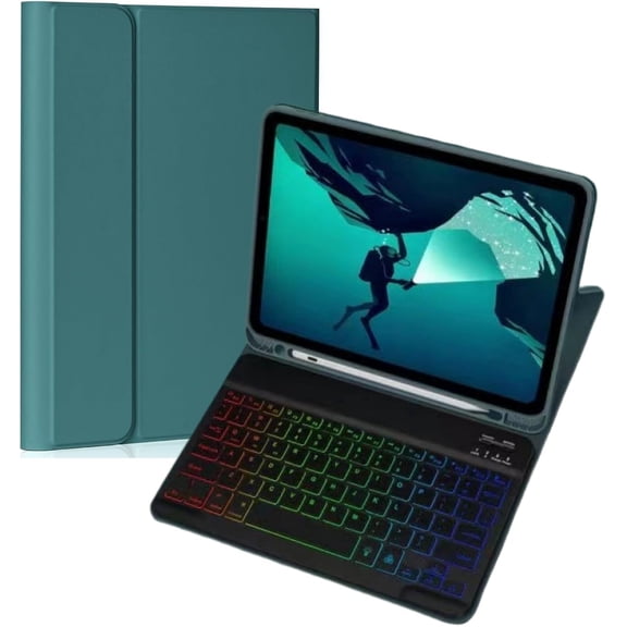 Slim Candy 7 Color Rainbow Backlit Magnetically Detachable Keyboard Folio Case with Built-in Apple Pencil Holder, Compatible with iPad Pro 13 Inch M5 2025 / M4 2024, Teal