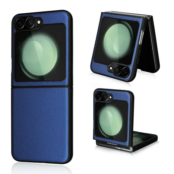 Slim Carbon Fiber Case for Samsung Galaxy Z Flip 7, Aramid Fiber Thin for Samsung Galaxy Z Flip 7 Cover Supports Wireless Charging for Men and Women, Blue