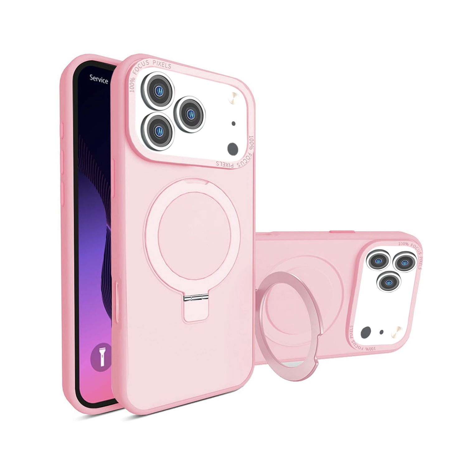 Slim Carbon Fiber Ring Holder Protective Cover for iPhone 17 Pro Max - Pink