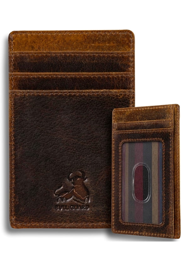 Slim Card Holder Wallet for Men with RFID Blocking, Thin Pocket Sized Carry Case with ID Window,  Pocket, Minimalist Design in Full Grain Leather, Ideal for Outdoors, Work or Travel Adventure