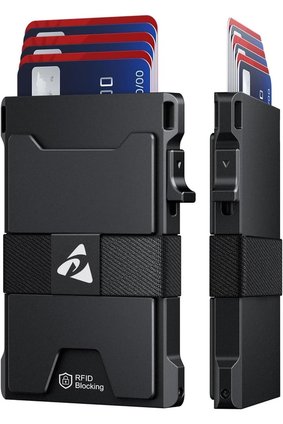 Slim Card Holder Wallet for Men, Upgrade Minimalist Metal Pop Up Wallets, Ultra-Thin Design,  Wallet for Men, Front Pocket RFID Blocking Wallets, Holds 12+ Cards Plus  (Black)