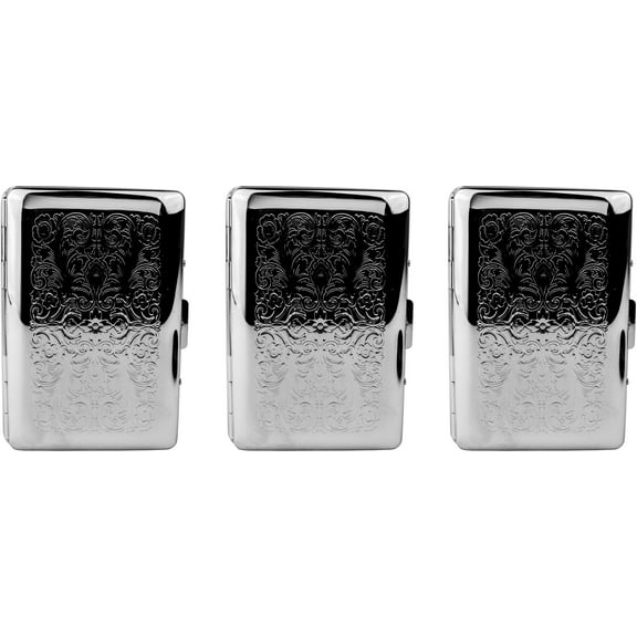 Set of 3 Chrome-Plated Credit Card Holders with Accordion Dividers (Victorian Print)