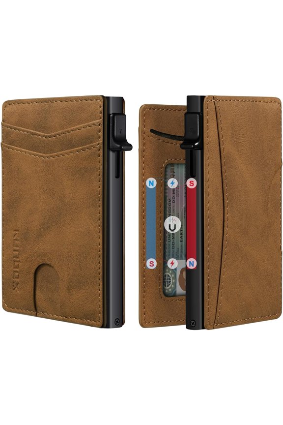 Slim Card Wallet for Men with ID Window - Minimalist RFID Wallet, Pop-Up Function, Ultra Thin Design, Metal Business Card Case Holds 8+ Cards, Gifts for Men, Men's Accessories