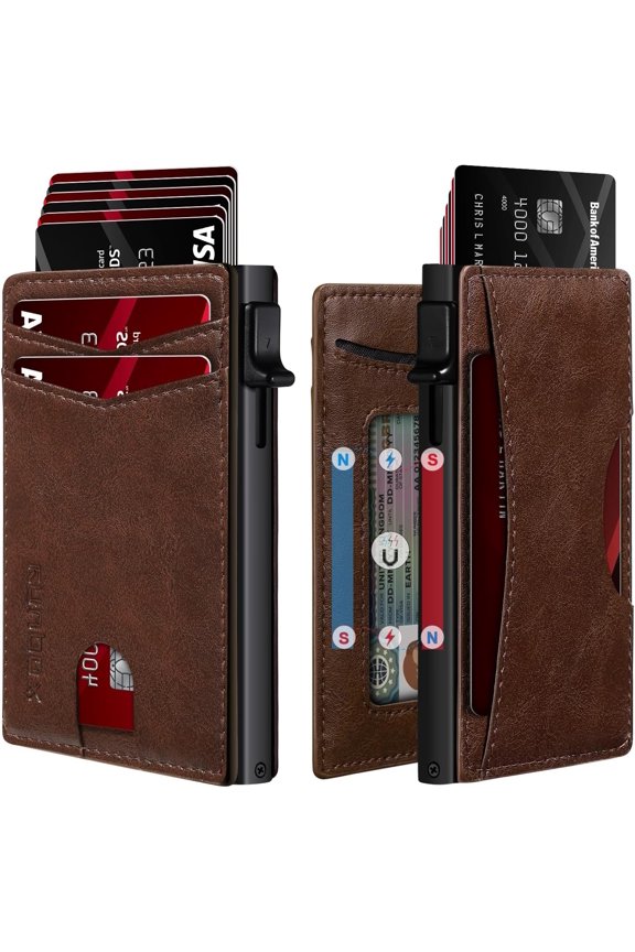 Slim Card Wallet for Men with ID Window - Minimalist RFID Wallet, Pop-Up Function, Ultra Thin Design, Metal Business Card Case Holds 8+ Cards, Gifts for Men, Men's Accessories