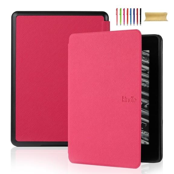 Slim Case for 6" Amazon All-New Kindle 11th Generation 2024/2022 Release, PU Leather Smart Cover Auto Sleep Wake Lightweight Anti-Scratch Protective Flip Cover for Kindle 2024/2022 11th Gen, Deeppink