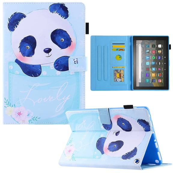 Slim Case for All-New Fire 7 Tablet (12th Generation, 2022 Release) - PU Leather Multiple Viewing Angles Folio Stand Smart Cover with Auto Sleep Wake Wallet Case,Panda Cup