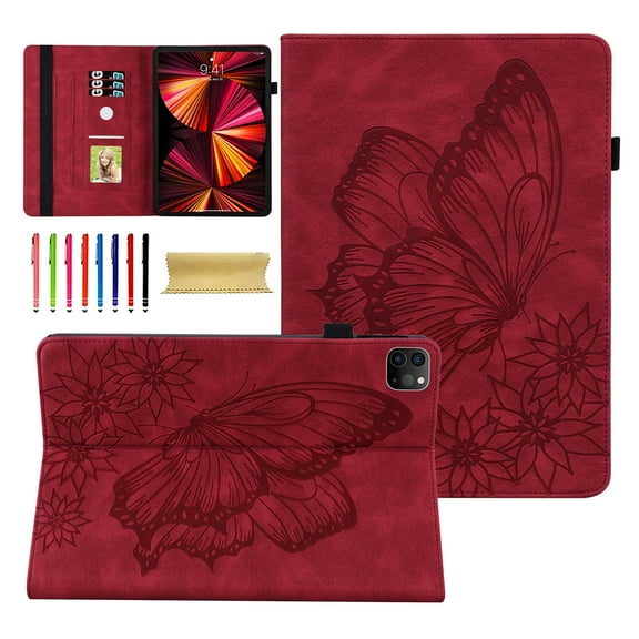 Slim Case for Apple iPad Pro 11 2022/2021/2020/2018 4th 3rd 2nd 1st Gen, iPad Air 4 5 Case 10.9", iPad Air 11-inch 2024 2025 M3 M2 Case, Butterfly Embossed Stand Smart Cover Auto Sleep Wake,Red