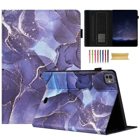 Slim Case for Apple iPad Pro 11 Inch 2022/2021/2020/2018, iPad Air 4 5 Case,Marble Series Smart Cover Auto Sleep Wake Drop Protection Multi Angle Viewing Stand Elastic Band Flip Cover, Gray