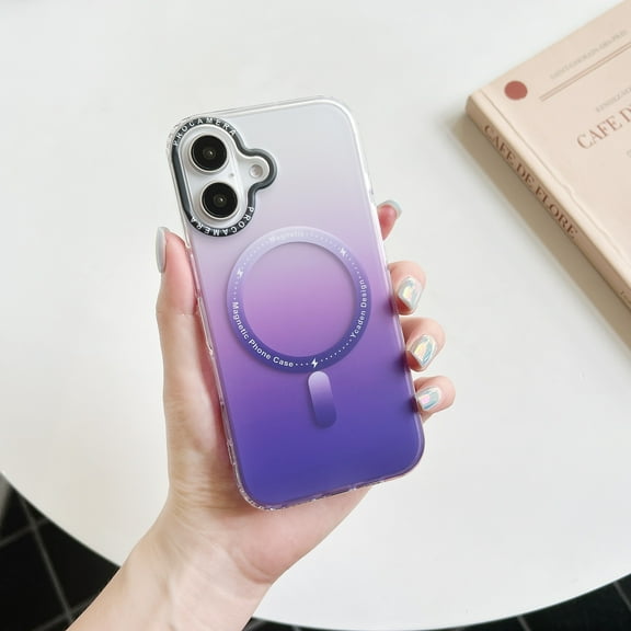 Slim Case for Apple iPhone 16 6.1",MagSafe Translucent Gradient Phone Shell [Support Wireless Charging],Magnetic Anti-Scratch Shockproof Frosted Cover for iPhone 16 - Purple