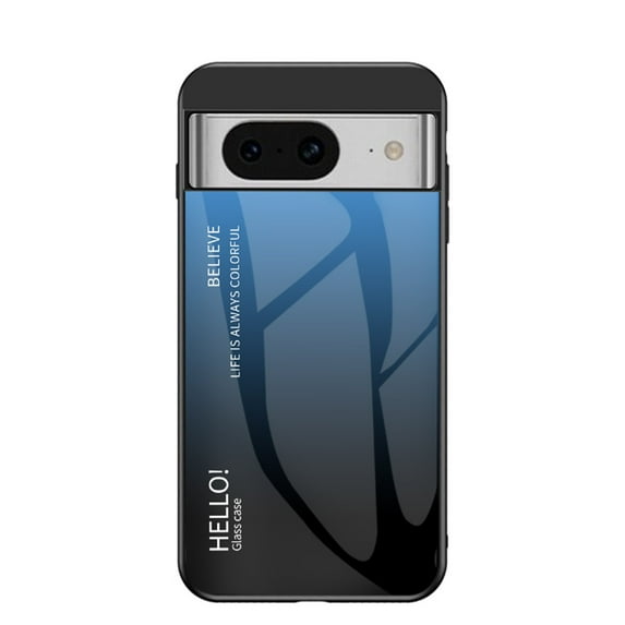 Slim Case For Google Pixel 8,Decase Ultra Thin Gradient Colorful Glass Anti-Fingerprint Phone Cover Anti-Scratch Shockproof Rugged Case Designed for Google Pixel 8 - Blue