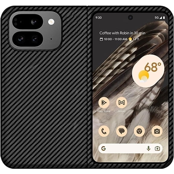 Slim Case for Google Pixel 9 Pro Fold Case Carbon Fiber Lightweight Ultra Slim Fit Anti-Slip Anti-Scratch Shockproof Protective Case, Supports Wireless Charging, Black