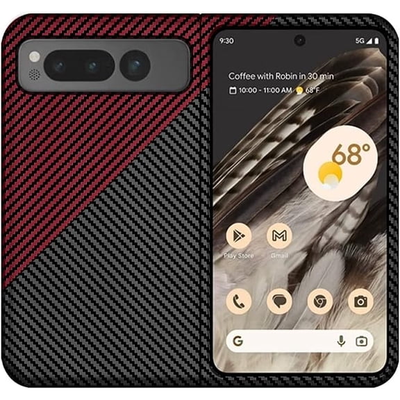 Slim Case for Google Pixel Fold Case Carbon Fiber Lightweight Ultra Slim Fit Anti-Slip Anti-Scratch Shockproof Protective Case, Supports Wireless Charging, Black&Red