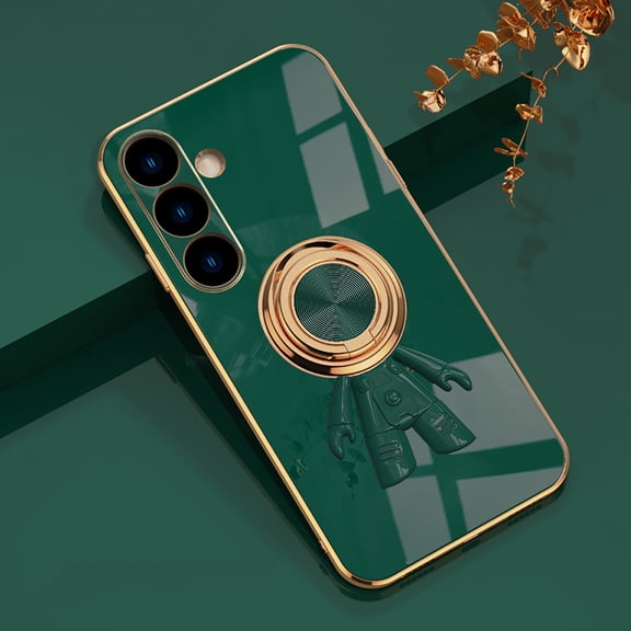 Slim Case for Samsung Galaxy A13 4G,Cute Cartoon 6D Plating Astronaut Hidden Magnetic Ring Kickstand Soft TPU Shockproof Corner Protection Drop Proof Electroplated Edge Bumper Cover,Darkgreen
