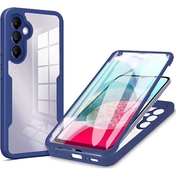 Slim Case for Samsung Galaxy A24 4G with Screen Protector, Full Body Clear Soft TPU Rugged Bumper Case Shockproof Phone Cover for Samsung Galaxy A24 4G QC Blue