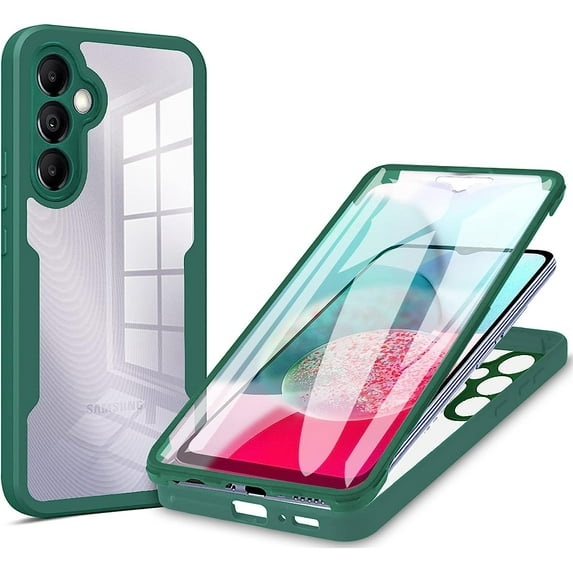 Slim Case for Samsung Galaxy A24 4G with Screen Protector, Full Body Clear Soft TPU Rugged Bumper Case Shockproof Phone Cover for Samsung Galaxy A24 4G QC Green