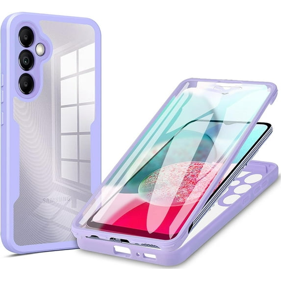 Slim Case for Samsung Galaxy A24 4G with Screen Protector, Full Body Clear Soft TPU Rugged Bumper Case Shockproof Phone Cover for Samsung Galaxy A24 4G QC Purple