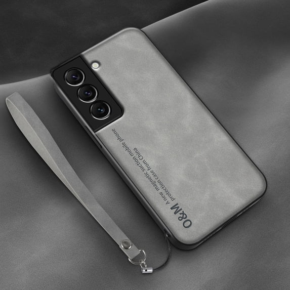 Slim Case for Samsung Galaxy S24 Plus, Skin-Friendly PU Leather All-Inclusive Lens Protection Cover with Detachable Wrist Strap Support Magnetic Car Mount Case for Samsung Galaxy S24 Plus, Lightgray