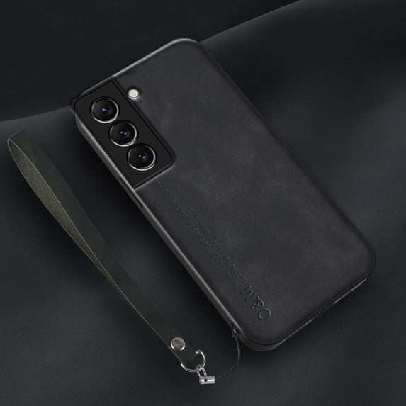 Slim Case for Samsung Galaxy S24, Skin-Friendly PU Leather All-Inclusive Lens Protection Cover with Detachable Wrist Strap Support Magnetic Car Mount Case for Samsung Galaxy S24, Black