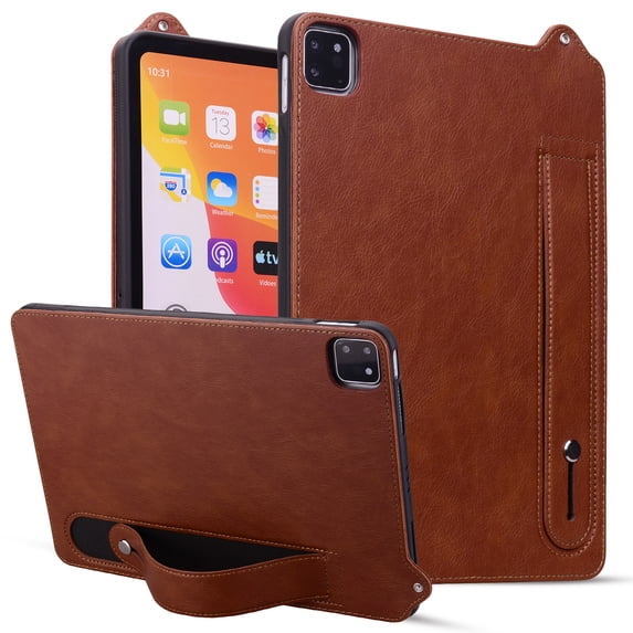 Slim Case for Apple iPad Pro 13 Inch M4 2024, PU Leather Lightweight Hand Strap Stand Feature Drop Protection Back Cover for iPad Pro 13" 2024, Brown