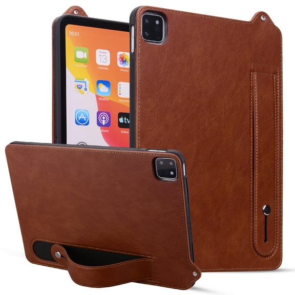 Slim Case for Apple iPad Pro 13 Inch M4 2024, PU Leather Lightweight Hand Strap Stand Feature Drop Protection Back Cover for iPad Pro 13" 2024, Brown