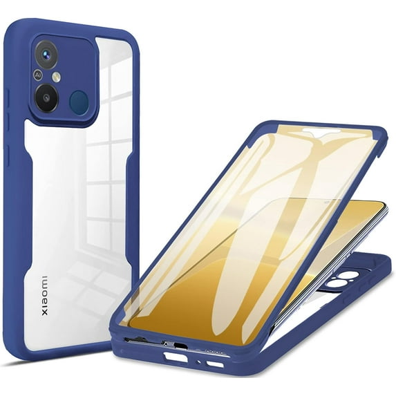 Slim Case for Xiaomi Redmi 12C with Screen Protector, Full Body Clear Soft TPU Rugged Bumper Case Shockproof Phone Cover for Xiaomi Redmi 12C QC Blue