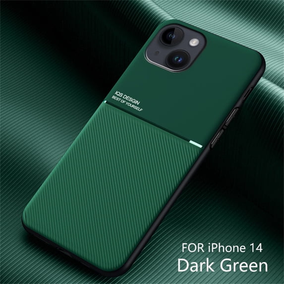 Slim Case for iPhone 14, Rugged PC +TPU Military Grade Shockproof Anti-Slip Non-Fingerprints Cover, Magnetic Metal Plate Match with Car Mount Holder Lens Protection Case for iPhone 14, Green