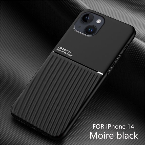 Slim Case for iPhone 14, Rugged PC +TPU Military Grade Shockproof Anti-Slip Non-Fingerprints Cover, Magnetic Metal Plate Match with Car Mount Holder Lens Protection Case for iPhone 14, Black