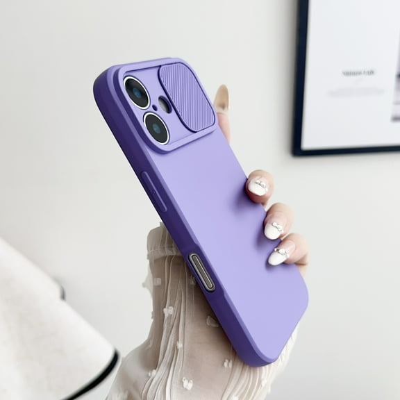 Slim Case for iPhone 16, 2MM Camera Lens Sliding Design Sleek Candy Colors Protective Cover with Military Grade Soft Lining Silicone Skin-Friendly Shockproof Case for iPhone 16, Purple