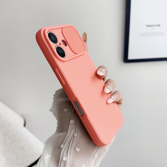 Slim Case for iPhone 16 Plus, 2MM Camera Lens Sliding Design Sleek Candy Colors Protective Cover with Military Grade Soft Lining Silicone Skin-Friendly Shockproof Case for iPhone 16 Plus, Pink