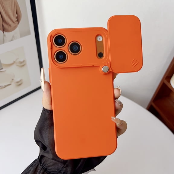 Slim Case for iPhone 17 Pro, 2MM Camera Lens Sliding Design Sleek Candy Colors Protective Cover with Military Grade Soft Lining Silicone Skin-Friendly Case for iPhone 17 Pro, Orange