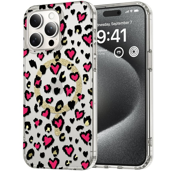Slim Case for iPhone 17 Pro [Compatible with MagSafe] Leopard Pattern Design Case for Women Girls Men Soft TPU Bumper Hard PC Back Anti-Fall Shockproof Protective Slim Mganetic Cover,Rose