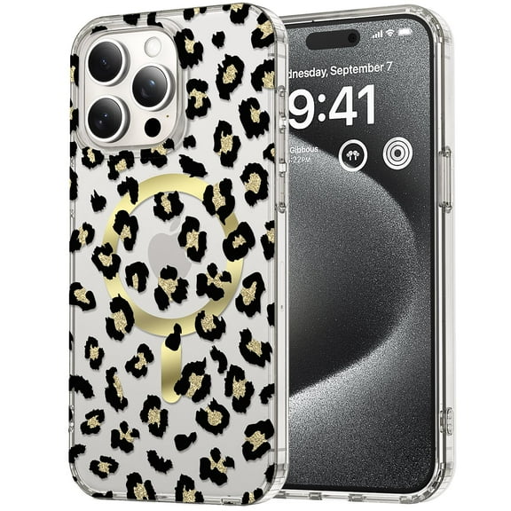 Slim Case for iPhone 17 Pro [Compatible with MagSafe] Leopard Pattern Design Case for Women Girls Men Soft TPU Bumper Hard PC Back Anti-Fall Shockproof Protective Slim Mganetic Cover,Black