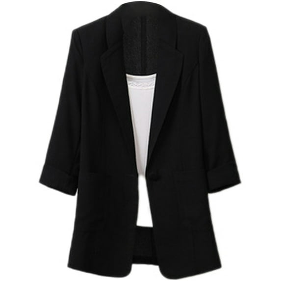 Slim Casual Suit Blazer for Women 3/4 Sleeve Cotton Linen Jackets Solid Color Plus Size Casual Slimming Business Blazers Suit Jacket Coat Outwear