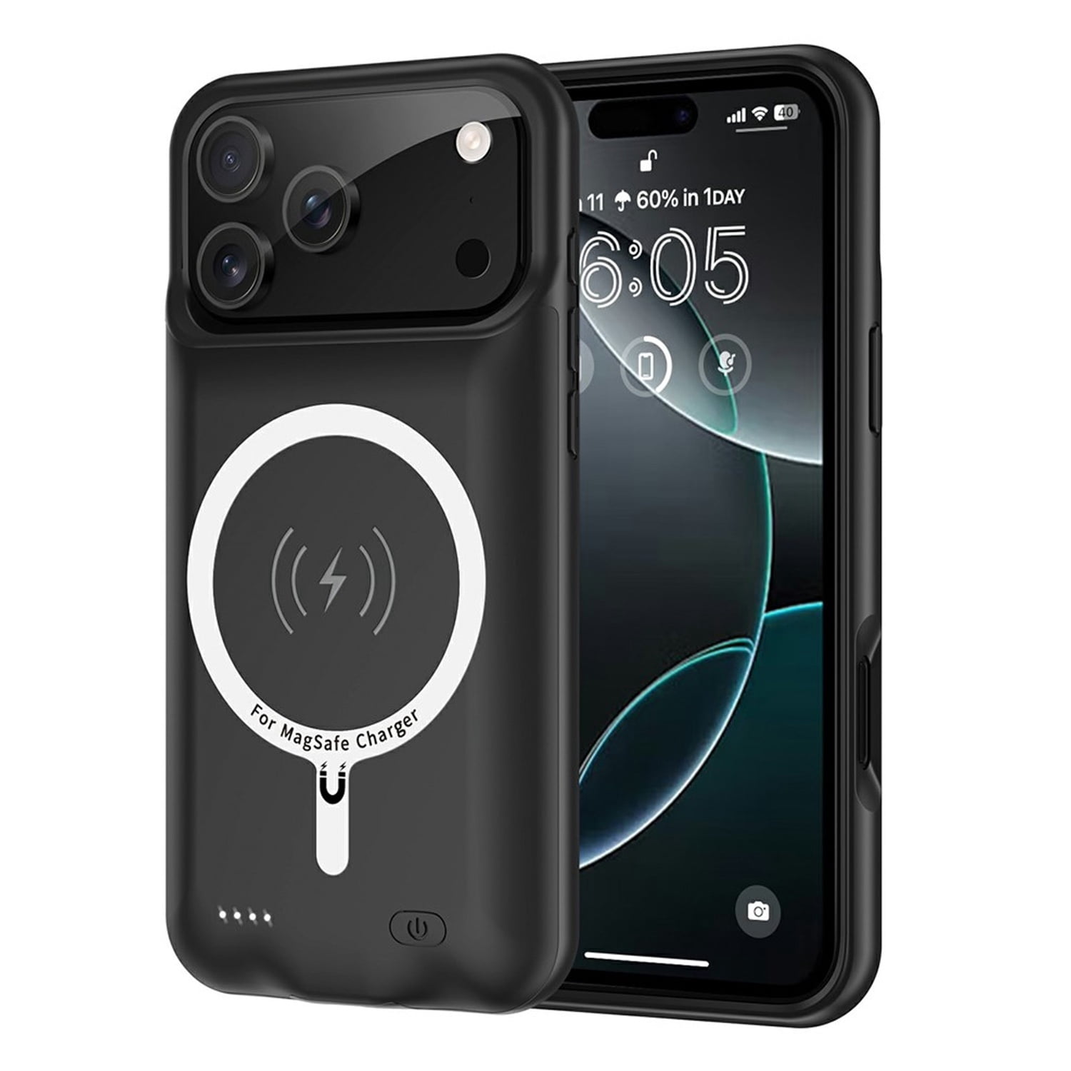 Slim Charging Case with Msafe Charging (7000 mAh) for iPhone 17 Pro Max - Black