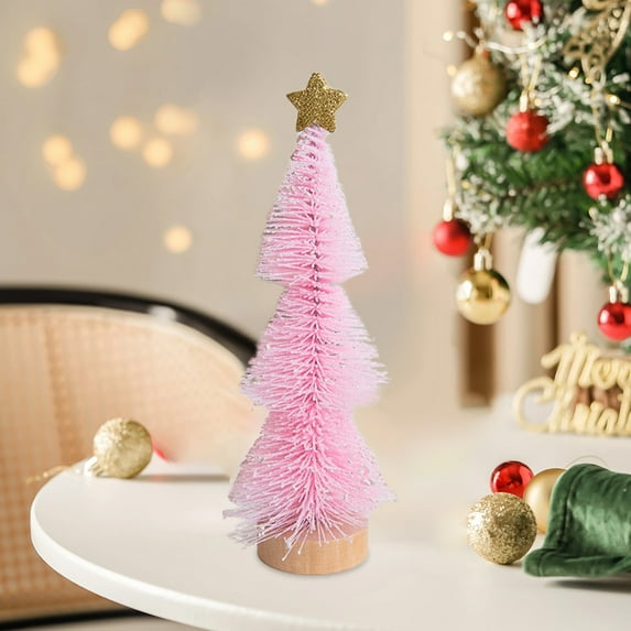 Slim Christmas Trees Mini Sisal Bottle Brush Trees Small Artificial Christmas Tree with Wooden Base Christmas Pine Decor for Autumn Winter Holiday Home Table Holiday Party Decor(Pink)