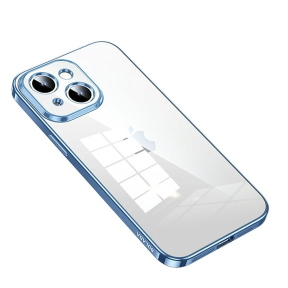 Slim Clear Case for iPhone 15 Plus, High-Transparency Electroplated Frame Cover with Rugged PC Shockproof Anti-Fingerprints Non-Yellowing Lens Protection Case, Skyblue