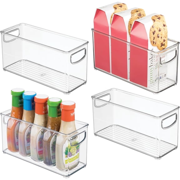 Slim Clear Plastic Stackable Storage Bin, Tall Narrow Organizer for Kitchen or Pantry