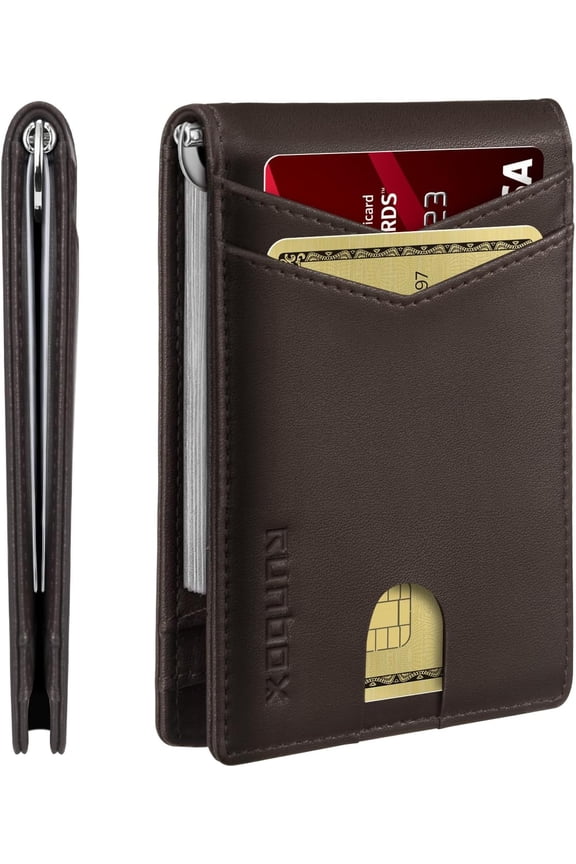 Slim Clip Wallets for Men RFID Blocking 8 Card Holder Minimalist Small Thin Carbon Leather Bifold Mens Front Pocket Wallet Box()