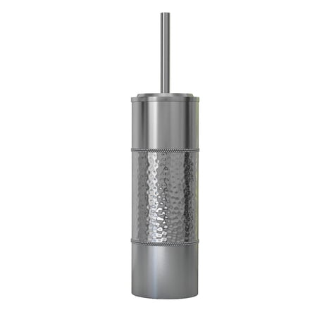 Slim Compact Stainless Steel Toilet Brush Holder For Bathroom Storage - Sturdy, Deep Cleaning, Metal in a Hammered two tone polished finish.
