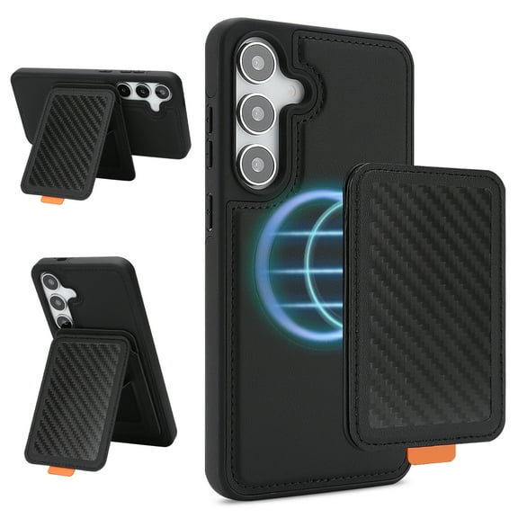 Slim Compatible with Magsafe Wallet Case for Samsung Galaxy S24+, TECH CIRCLE Detachable RFID Blocking Card Holder+Multi-Angle Kickstand Phone Cover, Black