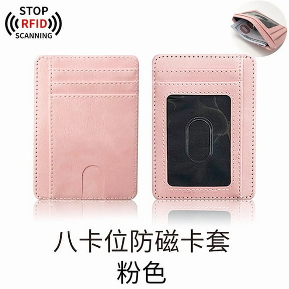 Slim Credit Card Holder for Women, Personalized Custom Engraving Thin Front Pocket Leather Mini Wallet with RFID Blocking, Pink