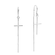 Slim Cross Ear Thread Slide .925 Sterling Silver Dangle Earrings